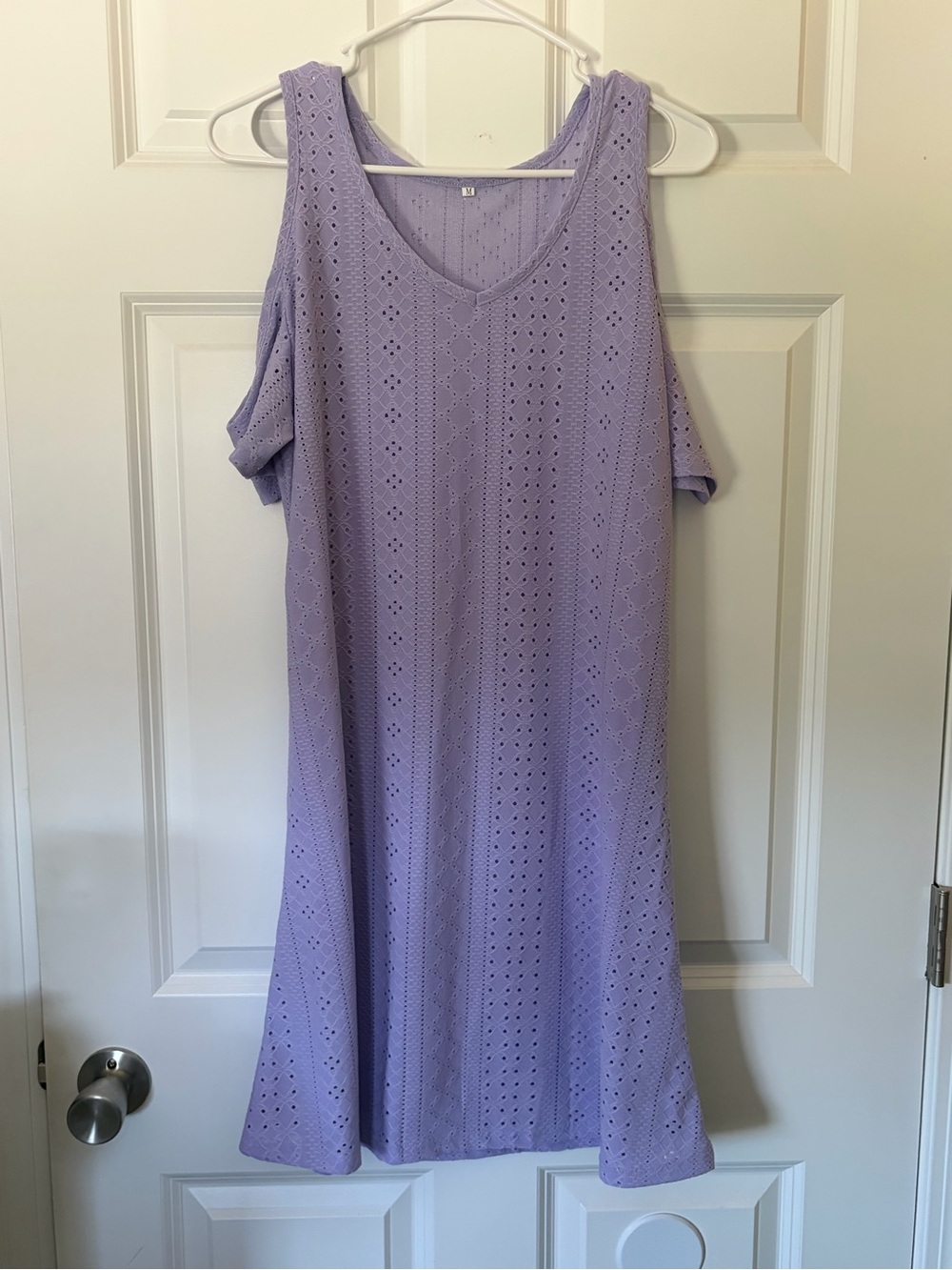 Lavender Eyelet Cold-Shoulder Dress - Casual Women’s Dress